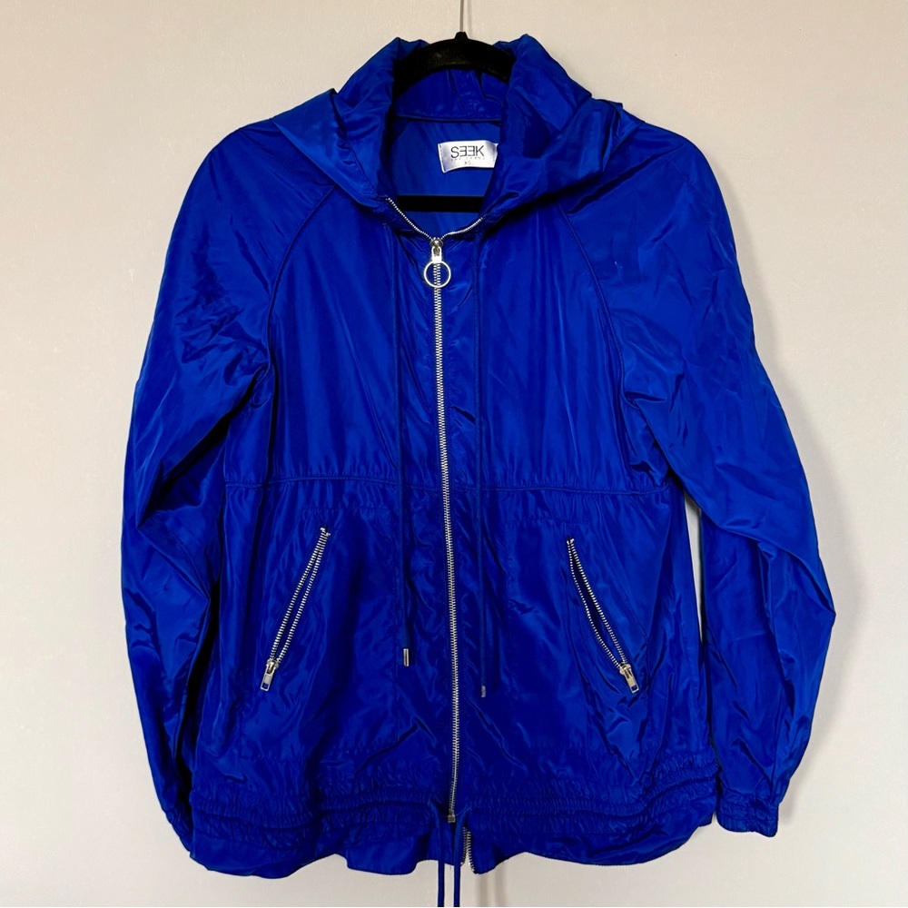 Blue Zip-Up Windbreaker Blue Jacket Women size oversized XS (S/M)